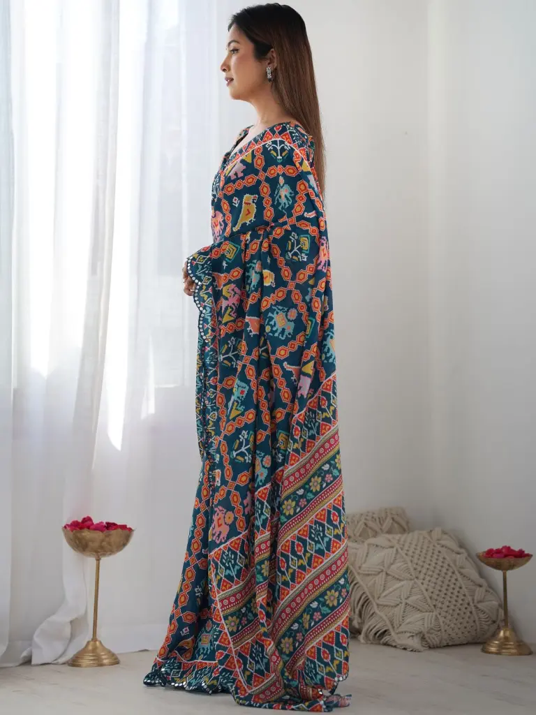 bottle-green-printed-sequins-chinon-sarees (4).webp