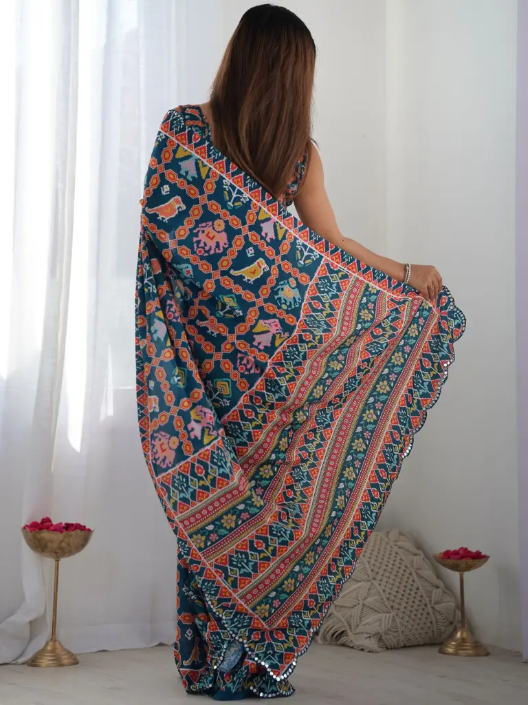 bottle-green-printed-sequins-chinon-sarees (1).webp