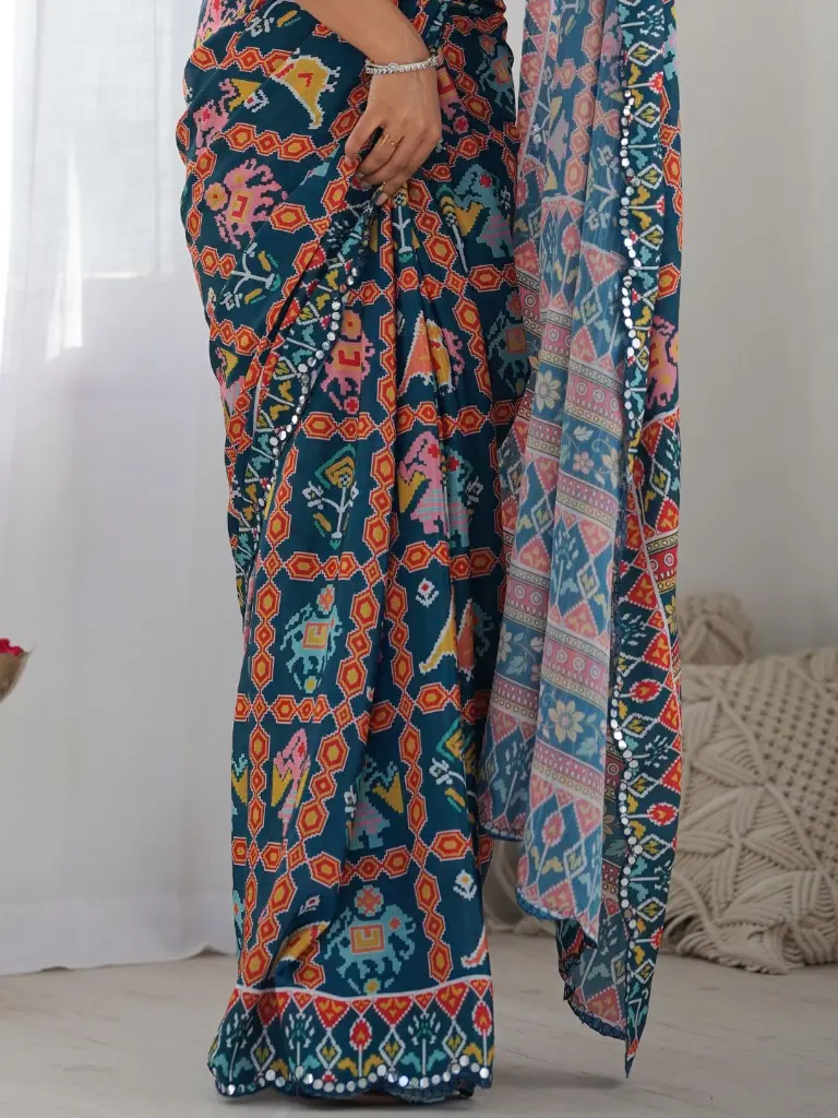 bottle-green-printed-sequins-chinon-sarees (3).webp