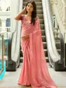 Peach Embellished Mono Satin Saree