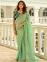 Green Embellished Mono Satin Saree