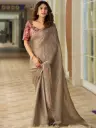 Brown Embellished Mono Satin Saree