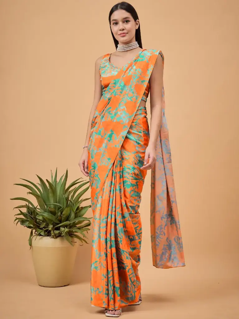Modern Abstract Printed Crepe Silk Ready to Wear Saree