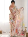 Multicolor Printed Sequins Chinon Sarees