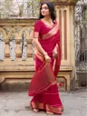 Dark Pink Malai Silk Zari Work Saree