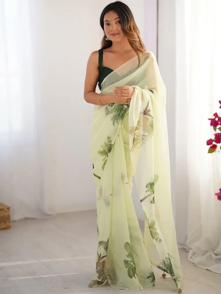 Light Green Organza Designer Saree