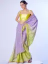 Lemon Green & Lilac Chinon Embellished Designer Saree