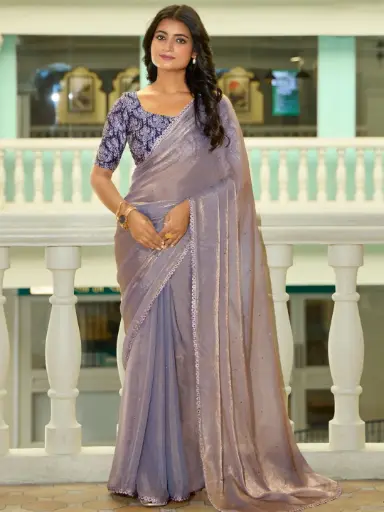 Lilac Embellished Mono Satin Saree