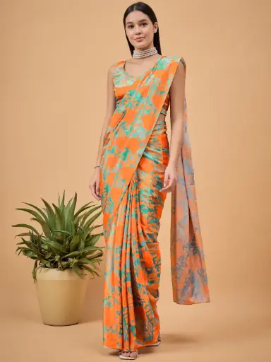 Modern Abstract Printed Crepe Silk Ready to Wear Saree
