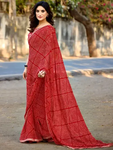 Red Mono Georgette Zari Sequin Saree